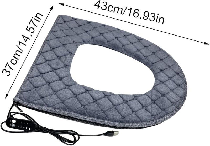 Gray Heated Toilet Seat Cover Electric Heating Pad 5 Temperature Levels Timer Washable Soft Cushion Bathroom Warmer - Image 5